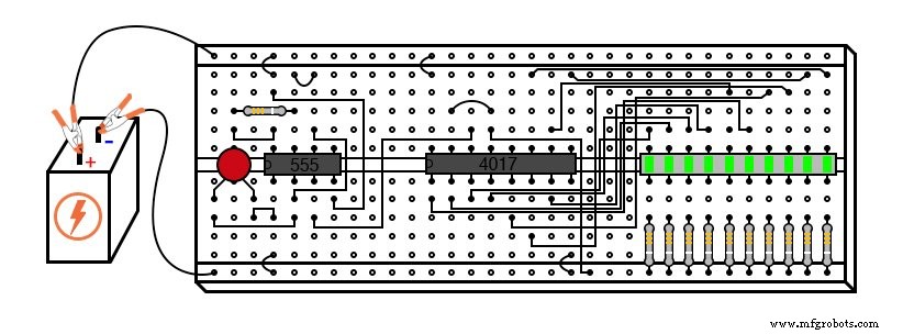 Build an LED Sequencer with 555 Timer & 4017 Counter – Frequency Division & Debounce