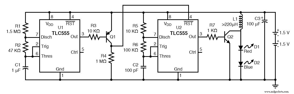 CMOS 555 Long‑Duration Flyback LED Flasher
