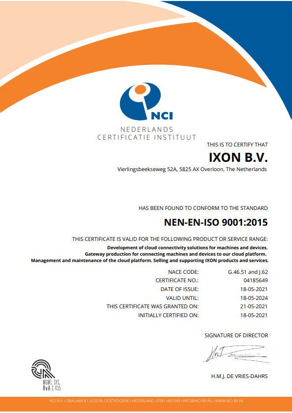 IXON Earns ISO 9001:2015 Certification, Strengthening Quality Commitment