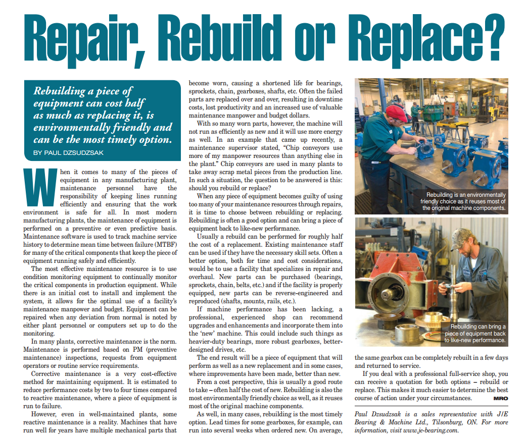 Featured in MRO Magazine: Repair, Rebuild or Replace