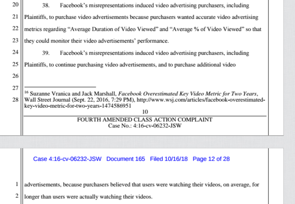 Facebook Faces Lawsuit Over Alleged Video Metric Misrepresentation
