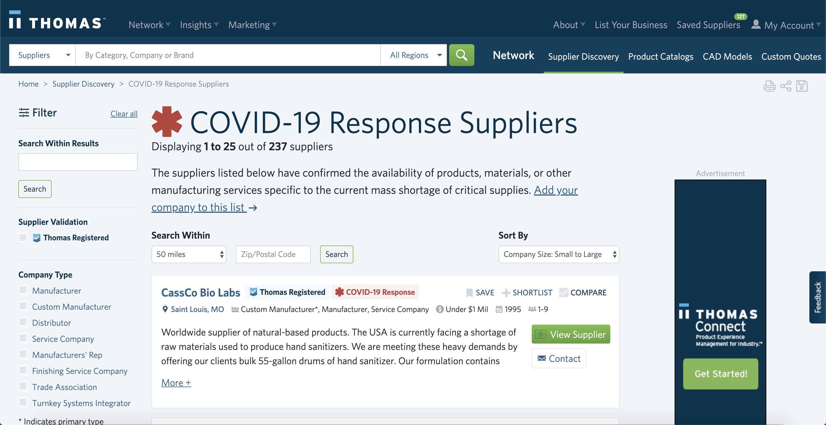 Thomasnet COVID‑19 Response: Connecting Critical Suppliers & Resources