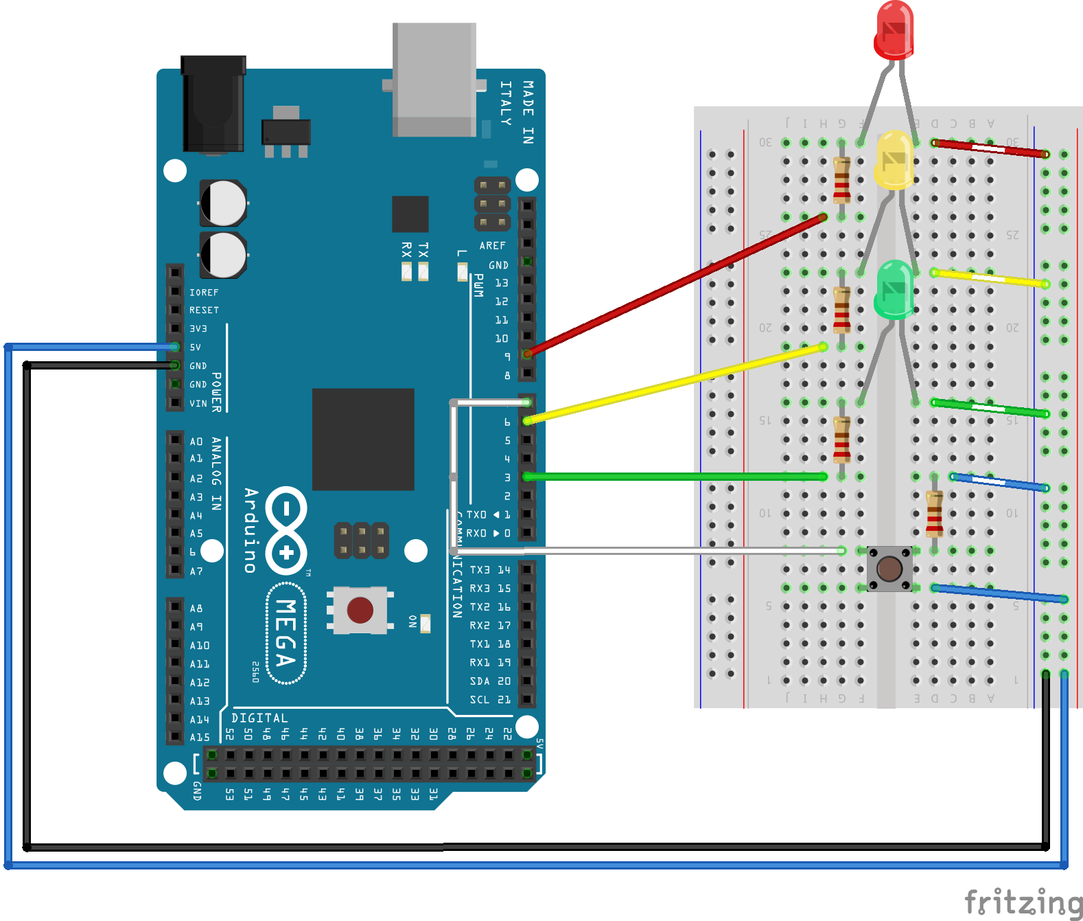 Control LED Brightness with PWM via Push‑Button on Arduino Mega