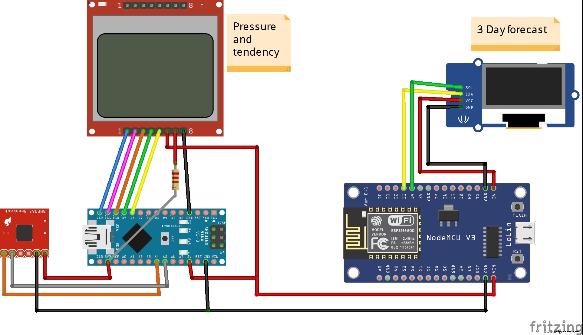 Compact Weather Station: Arduino Nano & ESP8266 with BMP280 Barometric Sensor & OLED/Nokia LCD Display