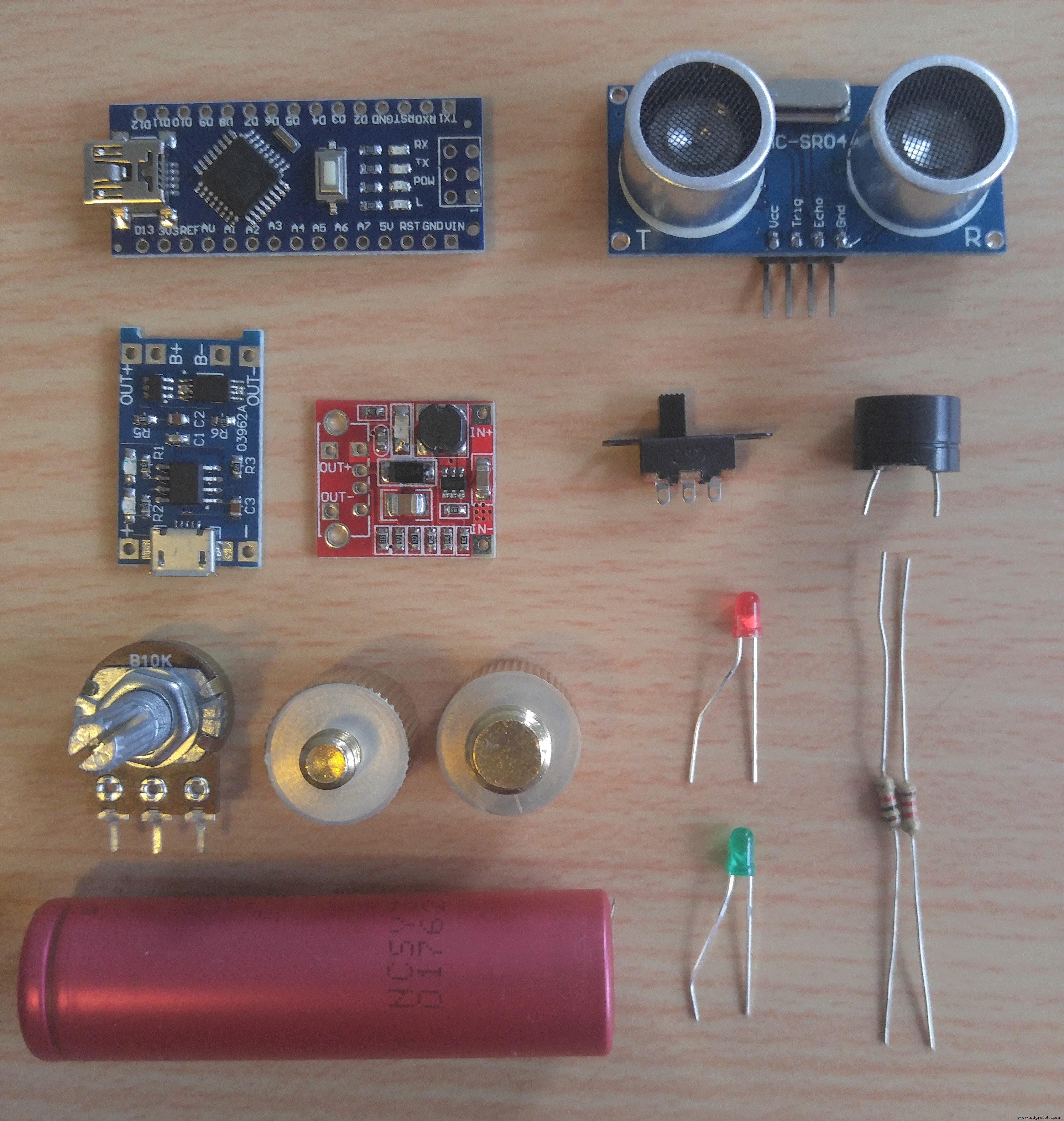 Portable Range Detector – Arduino Nano DIY Kit with HC‑SR04, 18650 Power, and 3D‑Printed Enclosure
