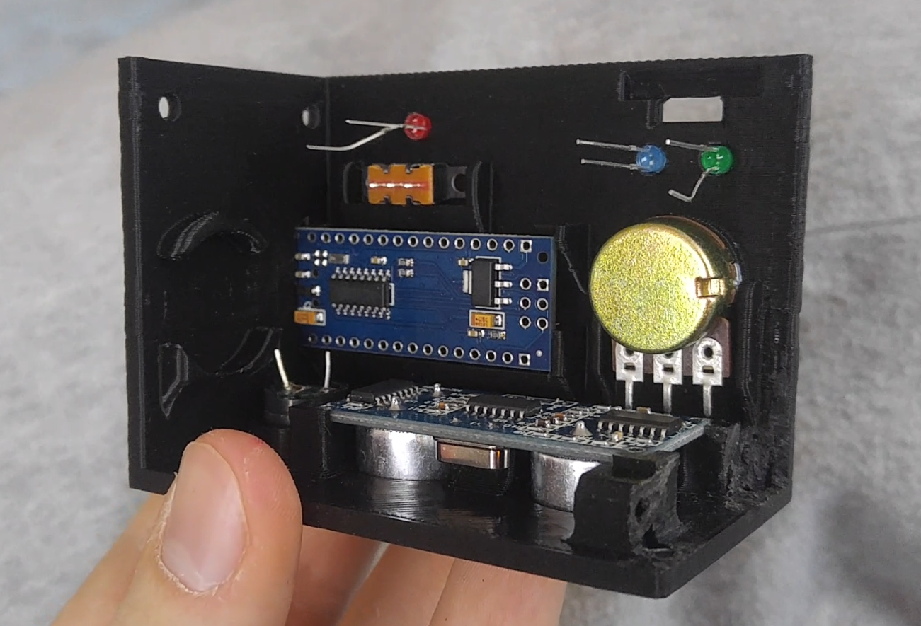Portable Range Detector – Arduino Nano DIY Kit with HC‑SR04, 18650 Power, and 3D‑Printed Enclosure