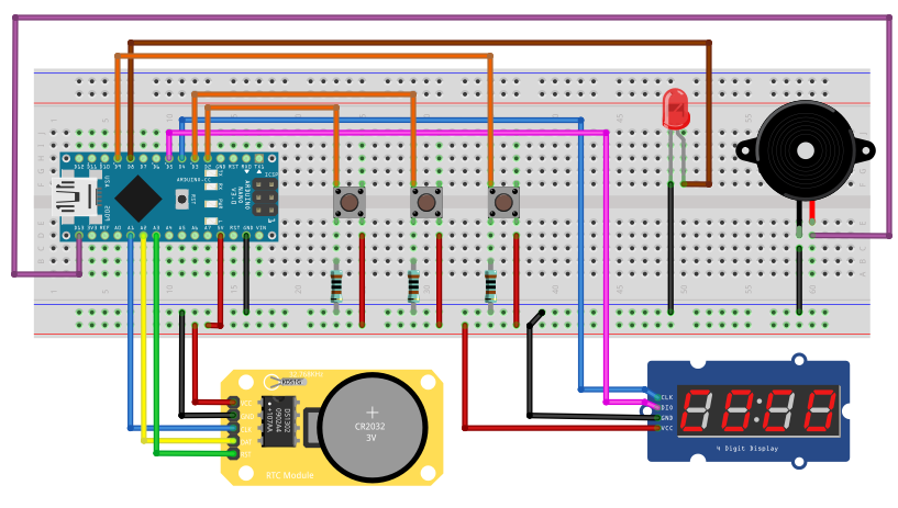 TM1637 Digital Clock with Time Setup & Alarm – Arduino Nano Prototype