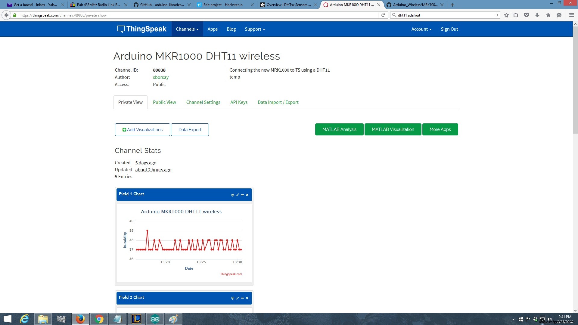 Upload DHT11 Sensor Data to ThingSpeak Using Arduino MKR1000