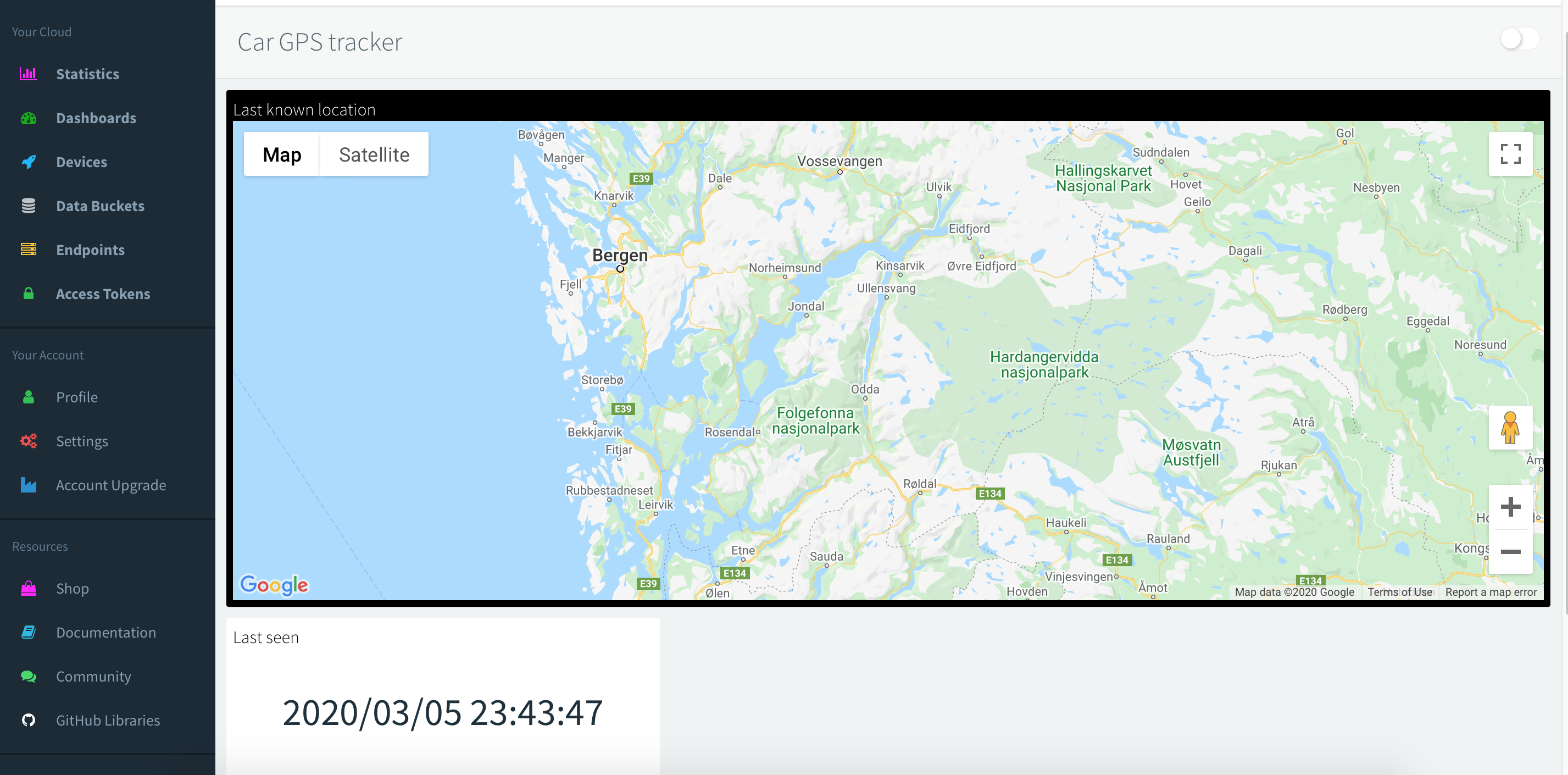 Reliable Car GPS Tracker with Real-Time Thinger.io Map Integration