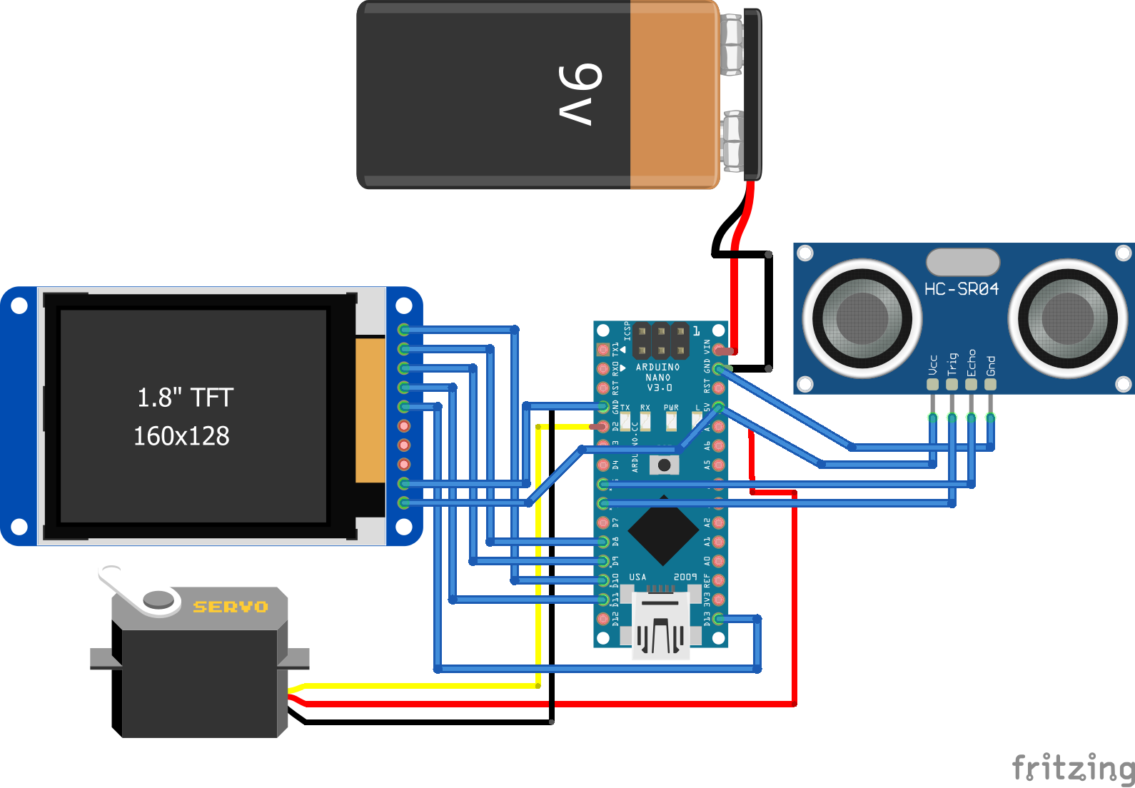 Compact Arduino Radar System with HC‑SR04 Ultrasonic Sensor & 1.8  Display