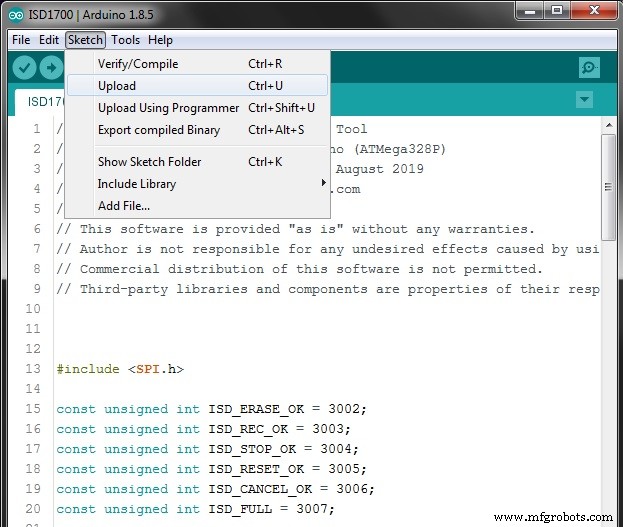 Efficient ISD1700 Audio Recording Software & Arduino Setup Guide
