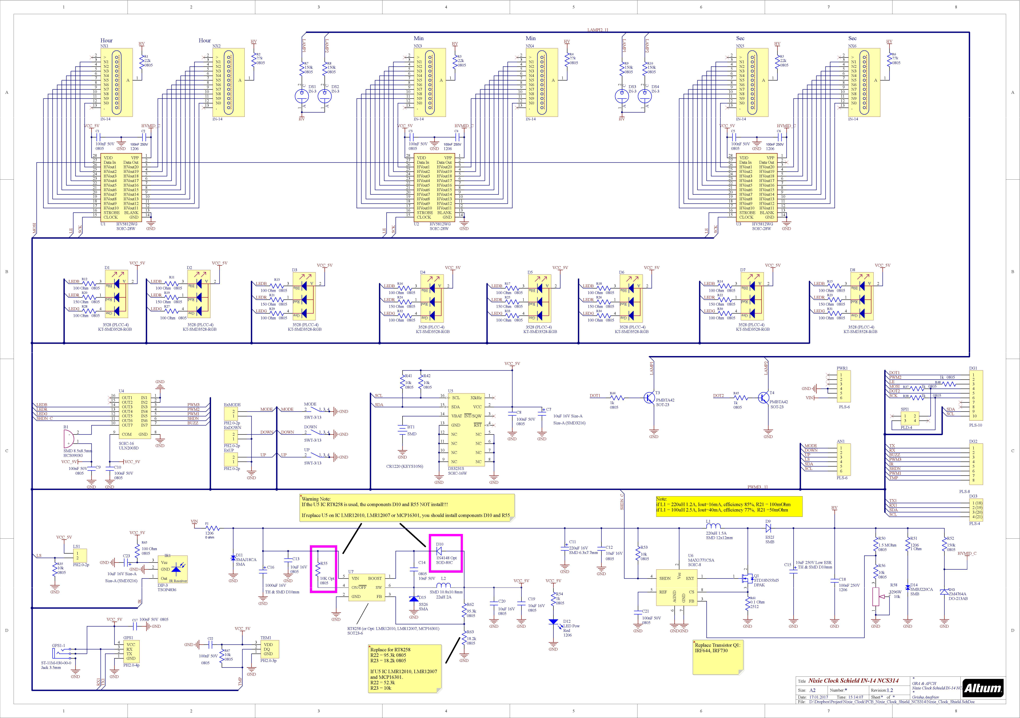 Nixie Tube Clock Shield NCS314 for Arduino UNO/MEGA – IN‑14/IN‑12 Compatibility