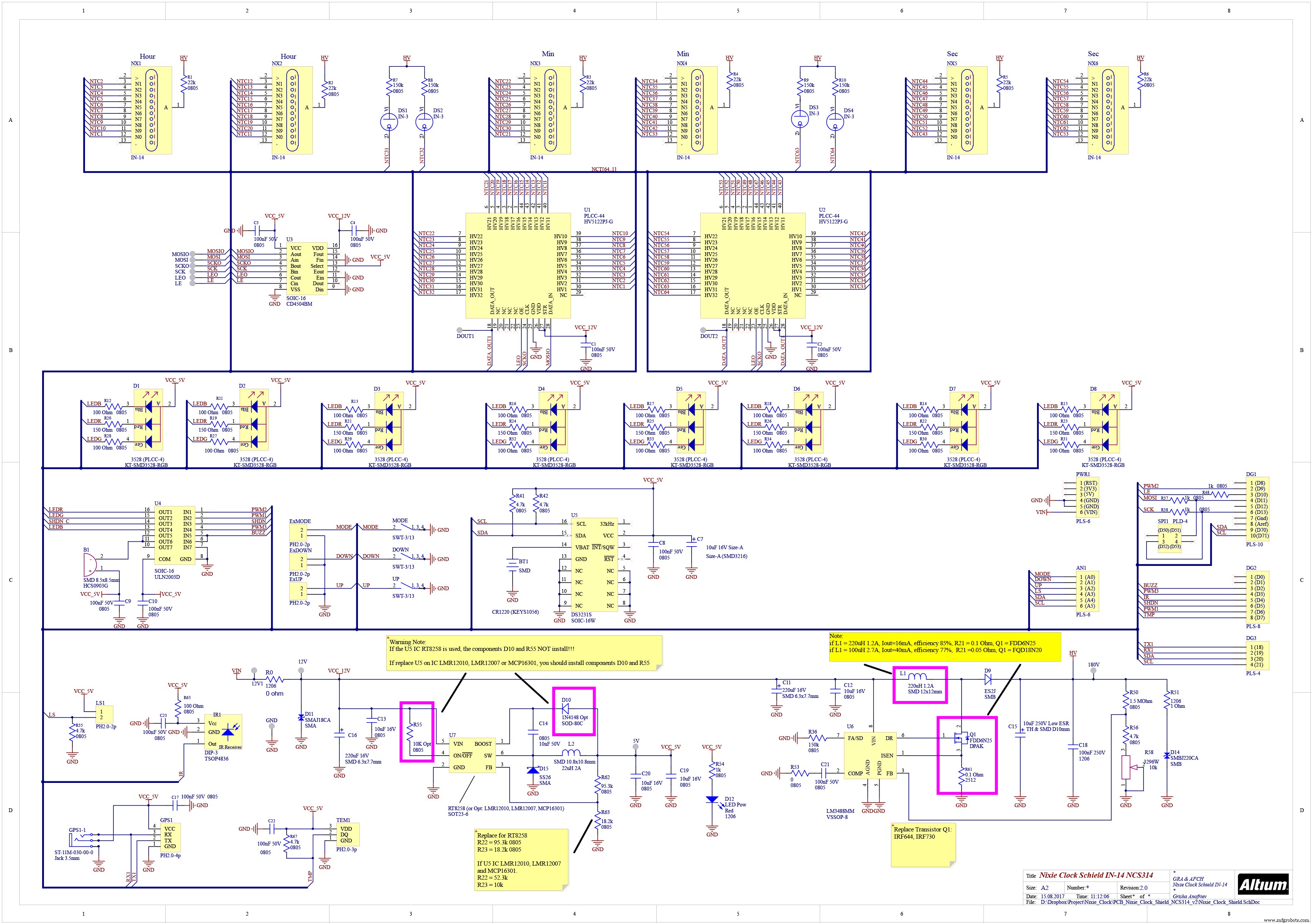 Nixie Tube Clock Shield NCS314 for Arduino UNO/MEGA – IN‑14/IN‑12 Compatibility