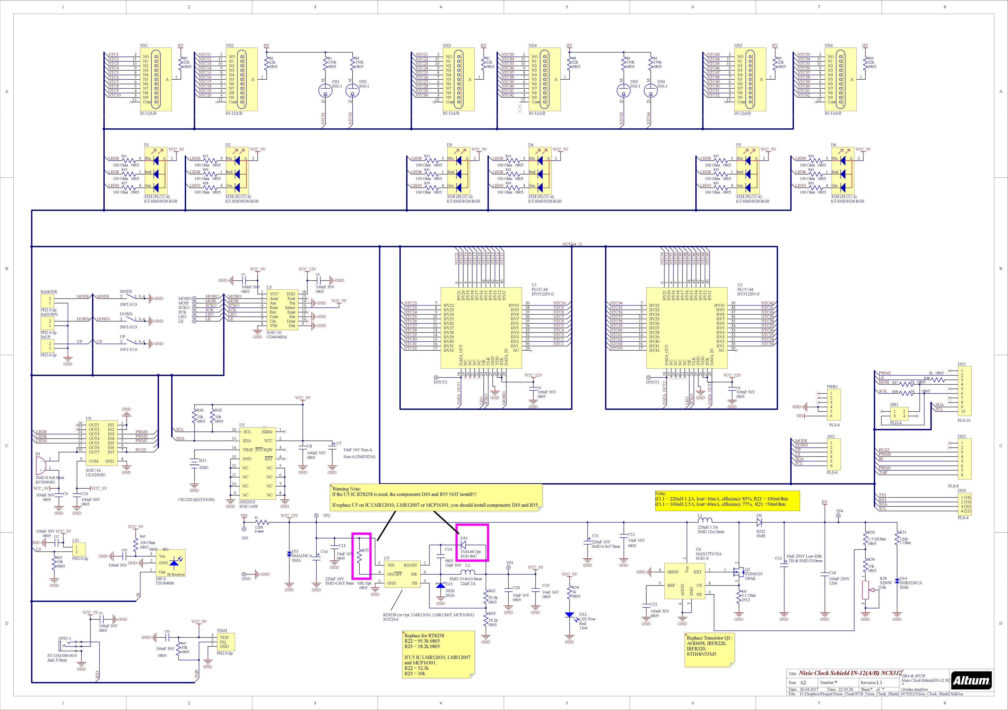 Nixie Tube Clock Shield NCS314 for Arduino UNO/MEGA – IN‑14/IN‑12 Compatibility