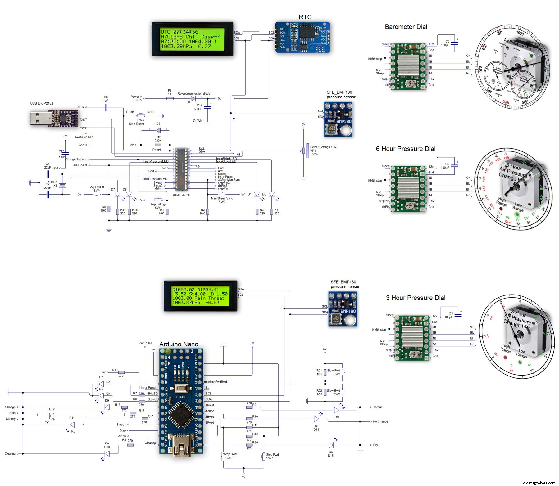 Precision Air Pressure Monitor: Arduino UNO & Nano Barometer with Dual Dials