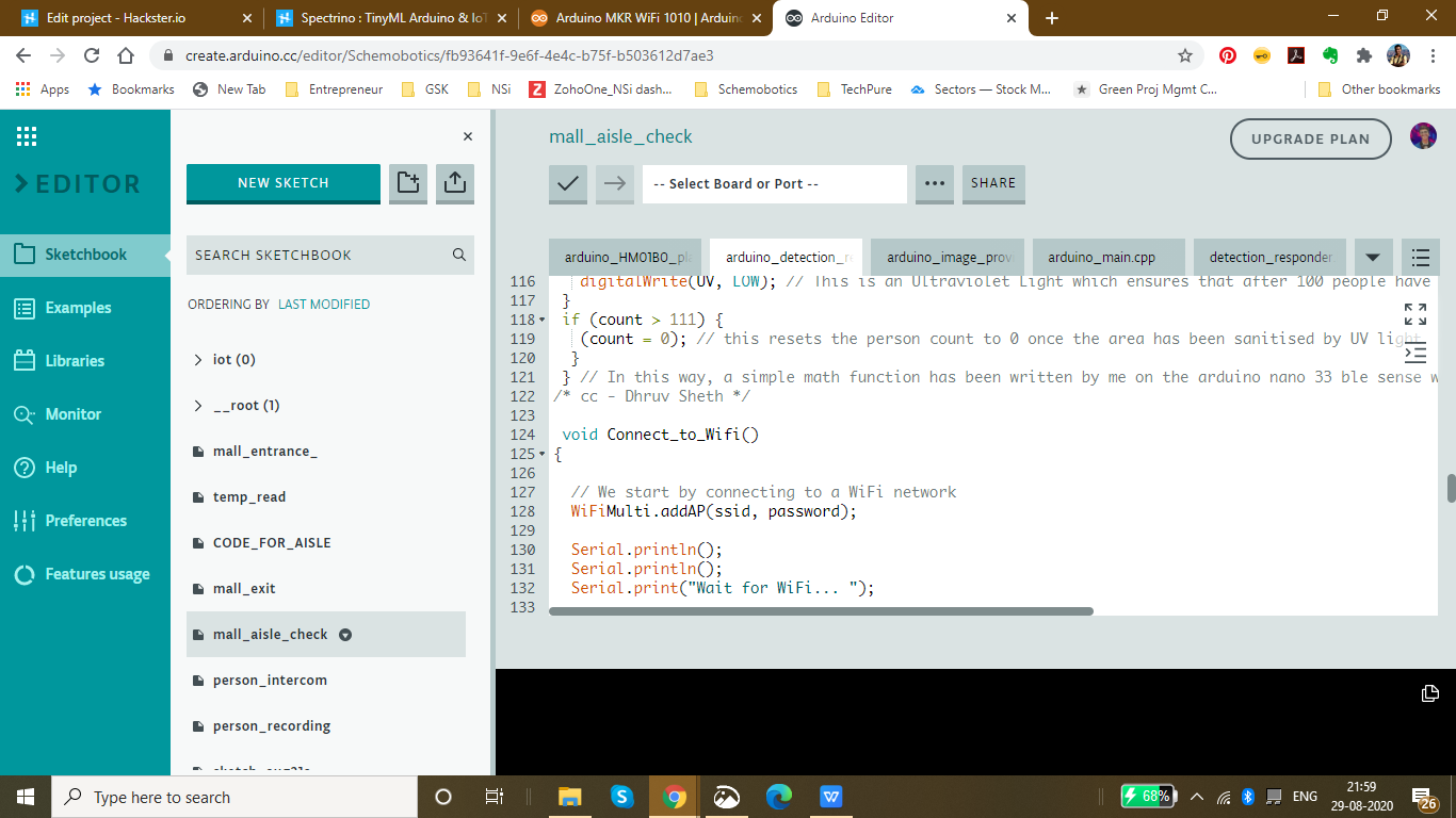 Spectrino: TinyML & IoT Touch-Free Solutions with Arduino Nano & ESP8266