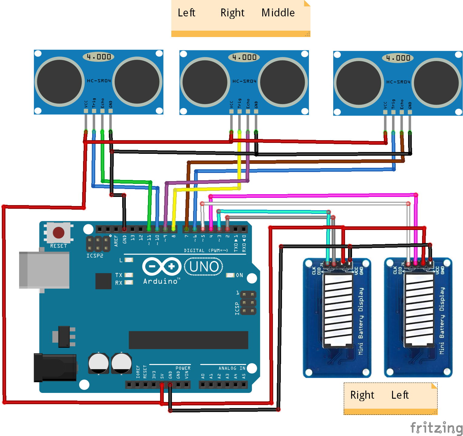 DIY Parking Radar Sensor with Arduino UNO & HC‑SR04 Ultrasonic Sensors