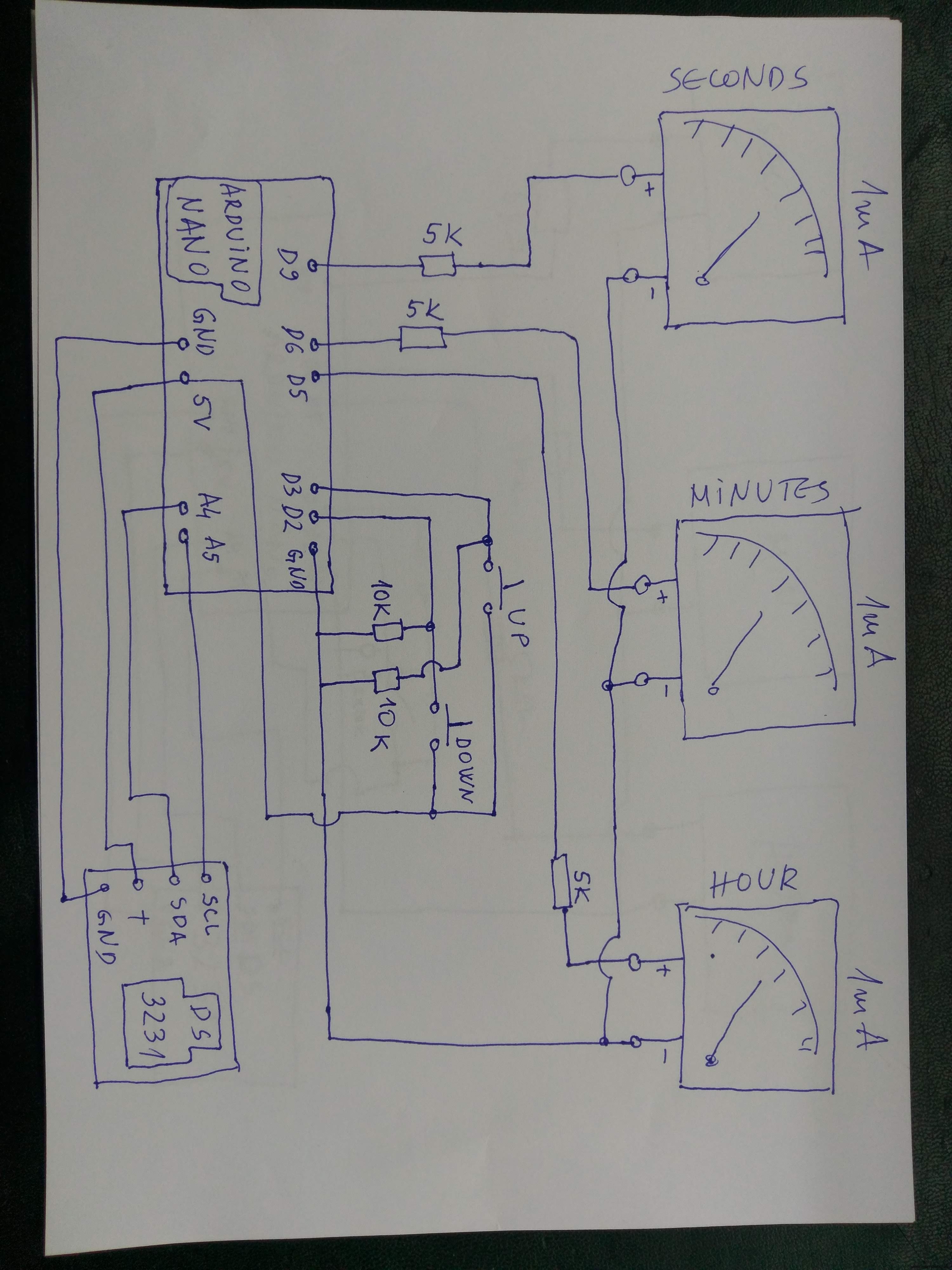 Arduino Nano Analog Clock with DS3231 RTC & 1mA Ammeter – Precision Wooden Timer