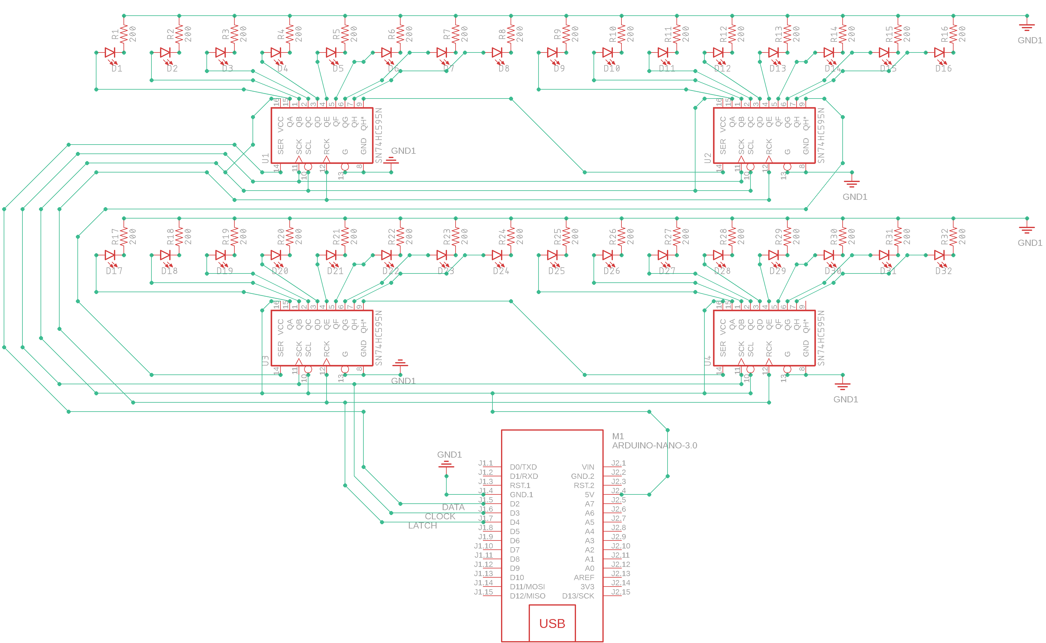 Controlling 32 LEDs with Arduino Nano and 4x 74HC595 Shift Registers – A Beginner’s Guide