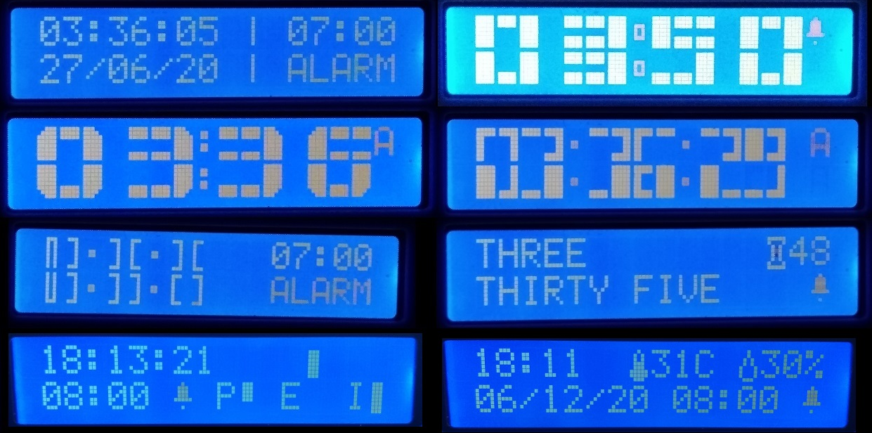 Multi-Display LCD Alarm Clock with Customizable Faces