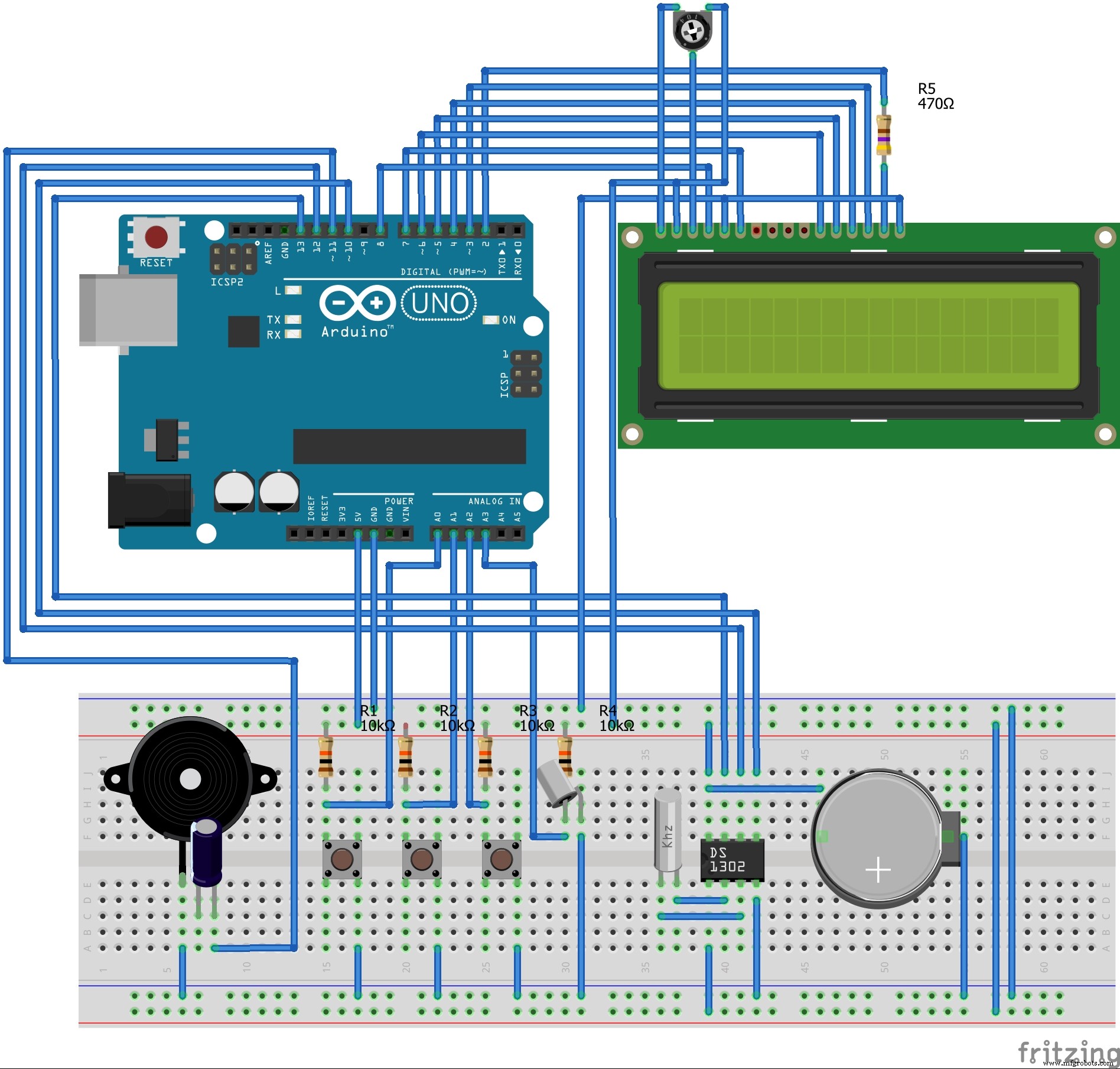 Multi-Display LCD Alarm Clock with Customizable Faces