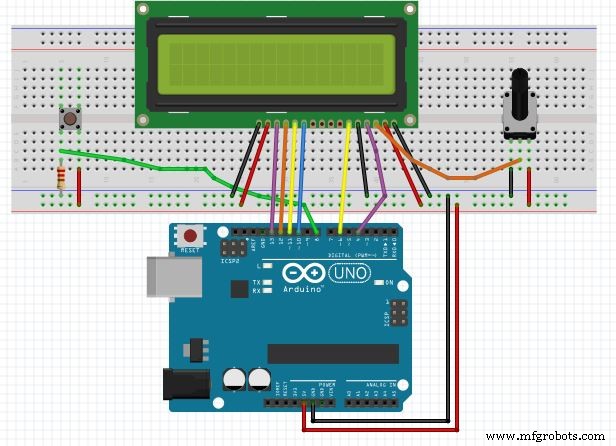 DIY Arduino LCD Project: Assemble with Resistors, Pushbutton, and 16x2 Display
