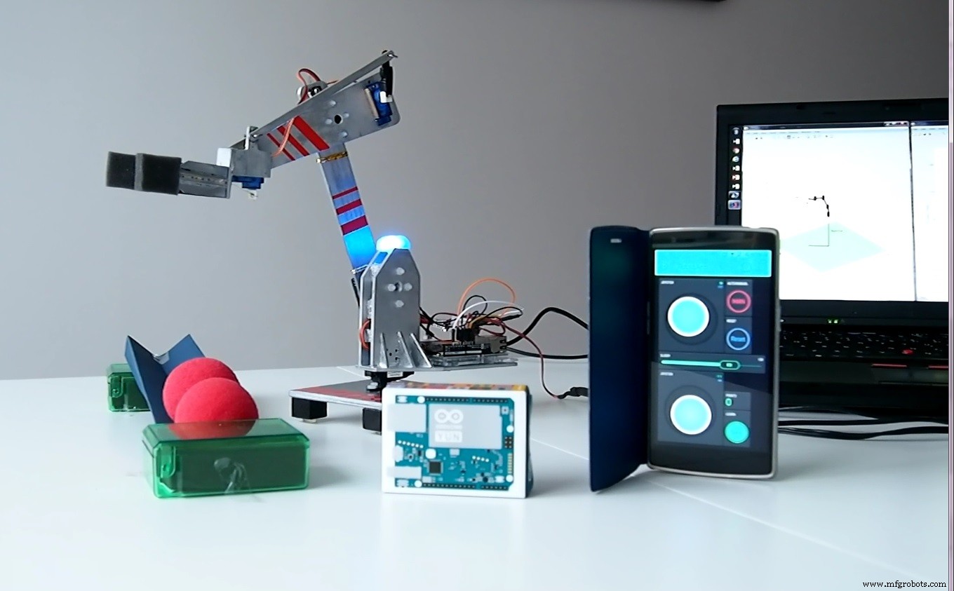 Arduino Yun IoT-Enabled 5-DOF Robotic Arm with Blynk Control