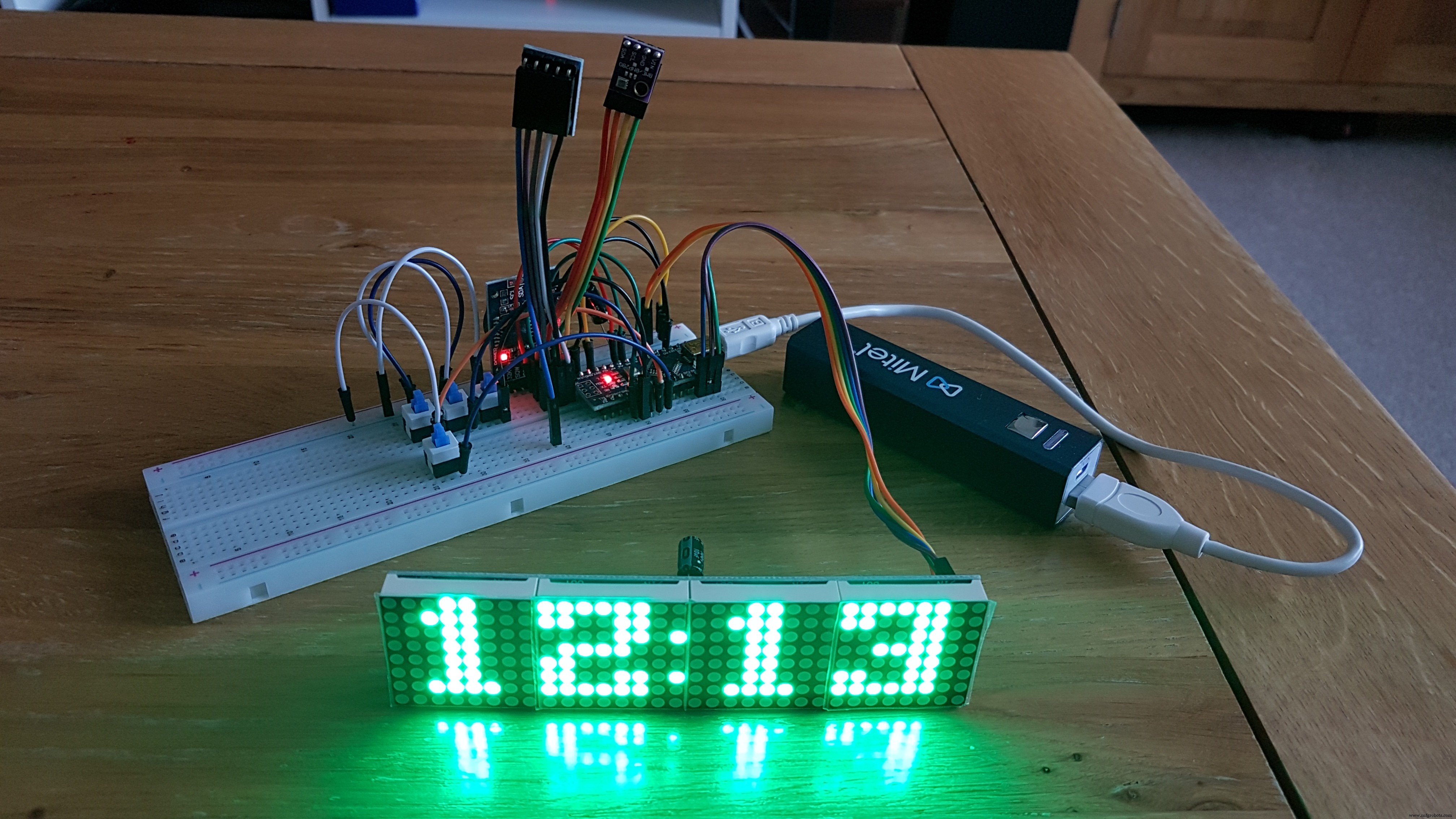High-Precision LED Matrix Clock with DS3231 RTC, BME280 Weather, BH1750 Light Sensor & ESP01 NTP Connectivity