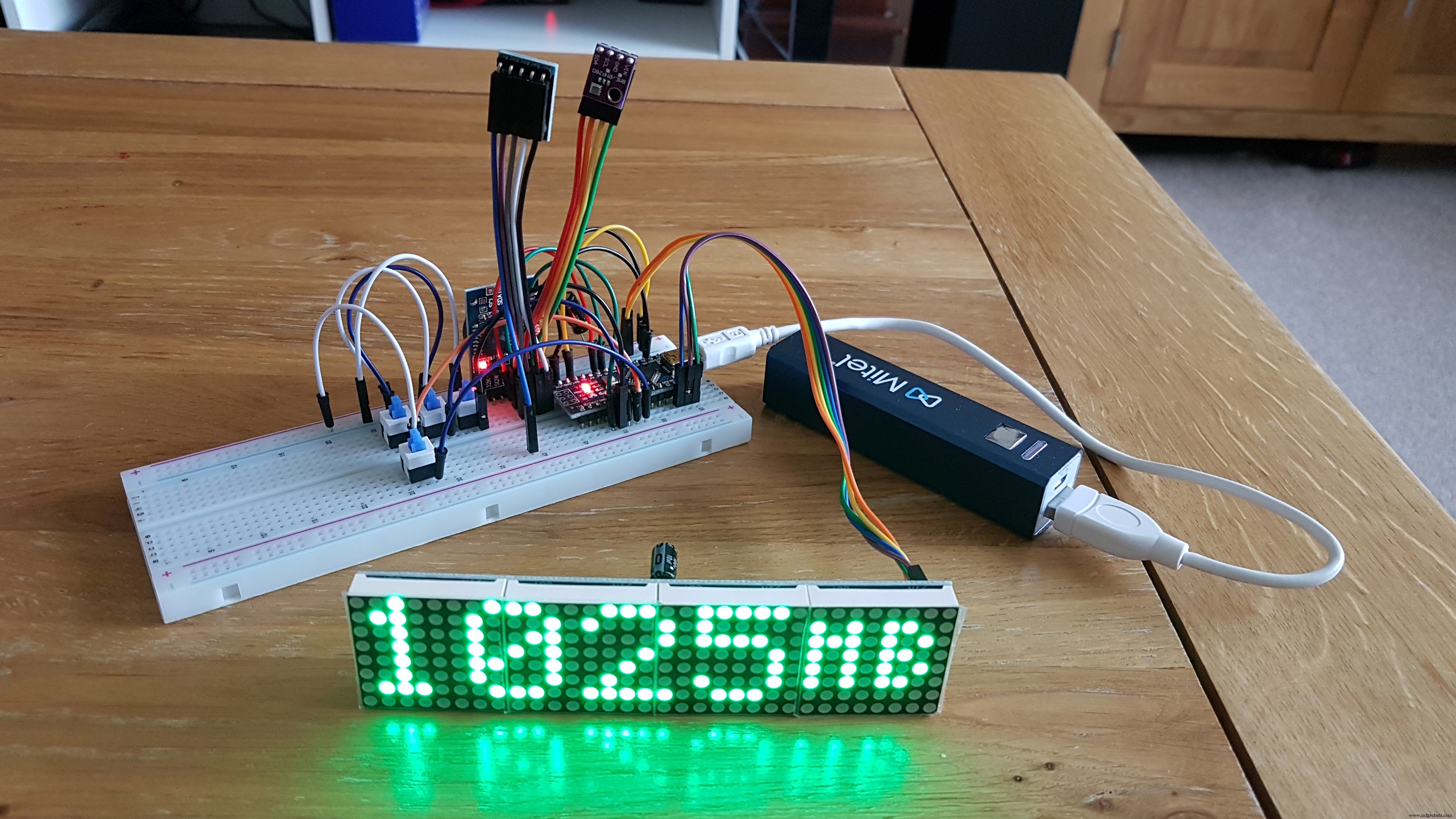 High-Precision LED Matrix Clock with DS3231 RTC, BME280 Weather, BH1750 Light Sensor & ESP01 NTP Connectivity