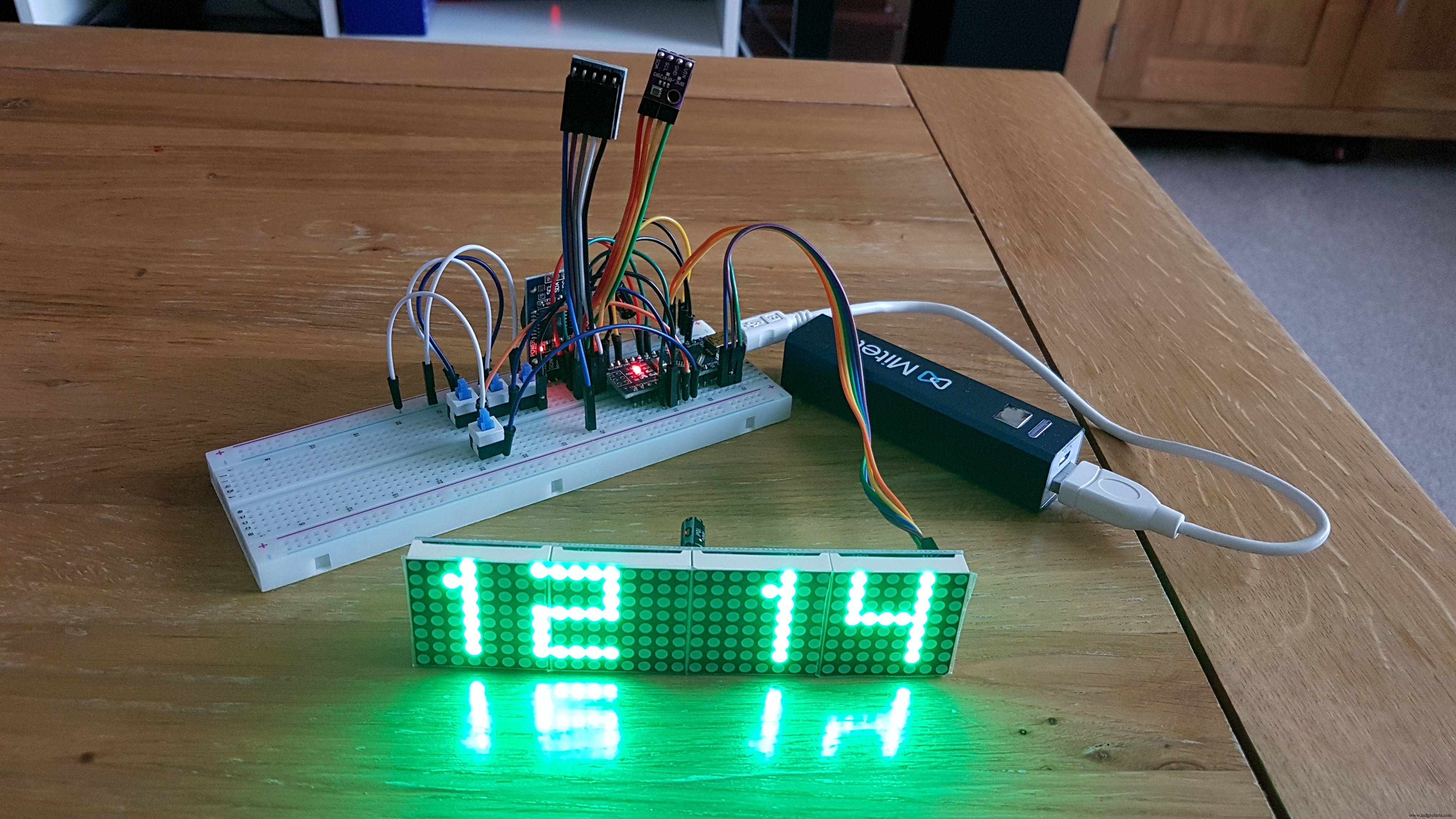 High-Precision LED Matrix Clock with DS3231 RTC, BME280 Weather, BH1750 Light Sensor & ESP01 NTP Connectivity