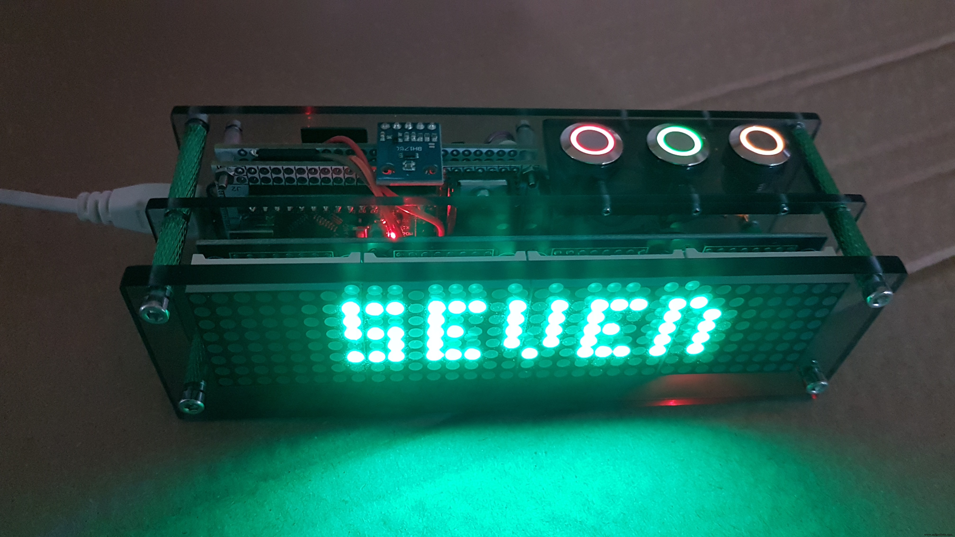 High-Precision LED Matrix Clock with DS3231 RTC, BME280 Weather, BH1750 Light Sensor & ESP01 NTP Connectivity