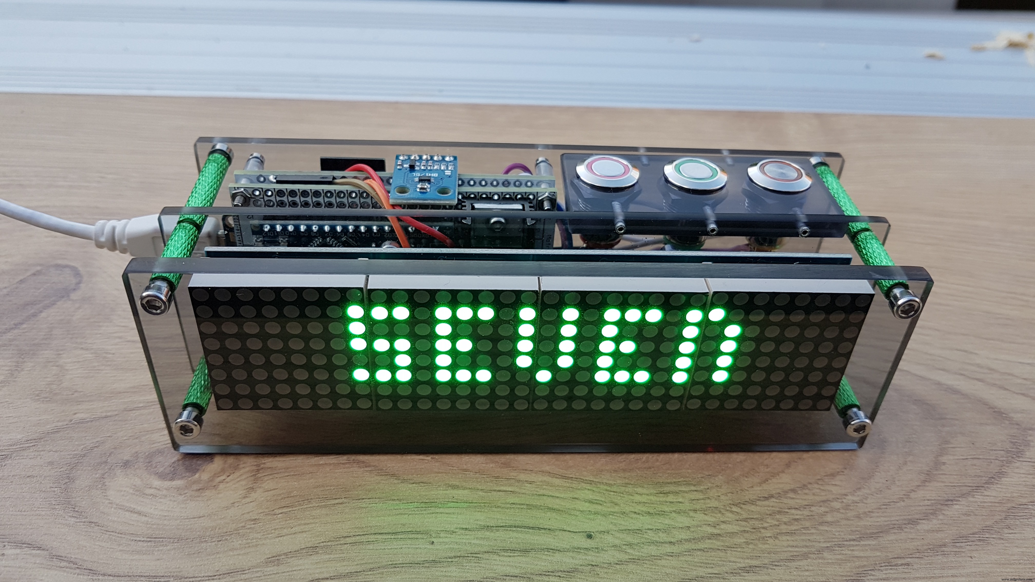 High-Precision LED Matrix Clock with DS3231 RTC, BME280 Weather, BH1750 Light Sensor & ESP01 NTP Connectivity