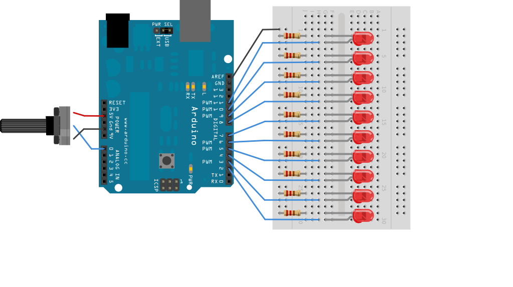 Arduino LED Bar Graph Controlled by Potentiometer