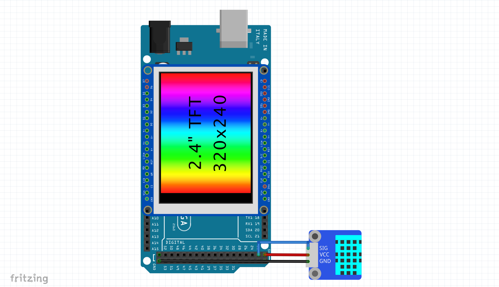 Live Data Graphing on Arduino Mega: TFT LCD Histories with DHT11 Sensor
