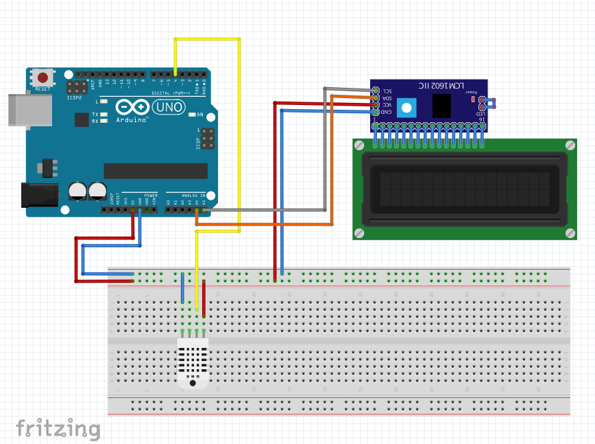 Arduino DHT22 Temperature & Humidity Sensor with 16x2 I2C LCD Display