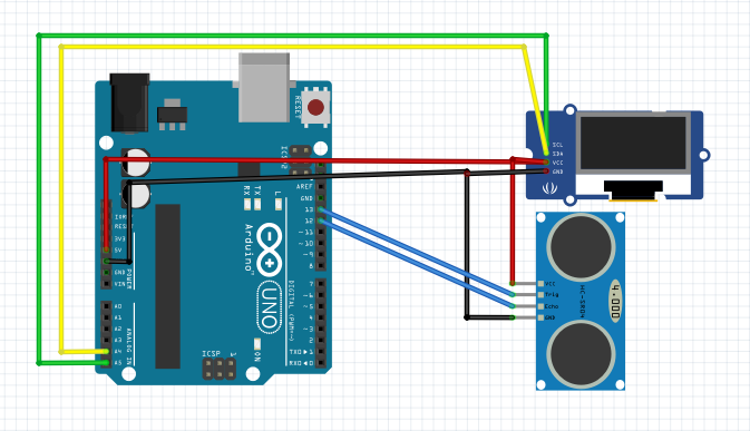 Arduino UNO: Distance Measurement Using HC‑SR04 Ultrasonic Sensor and Adafruit OLED Display