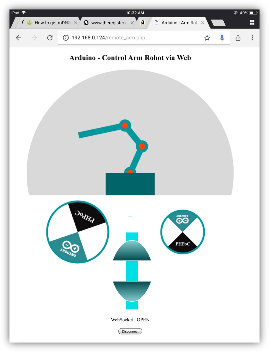 Remote Control of a 6‑DOF Arduino Robot Arm via Web Interface