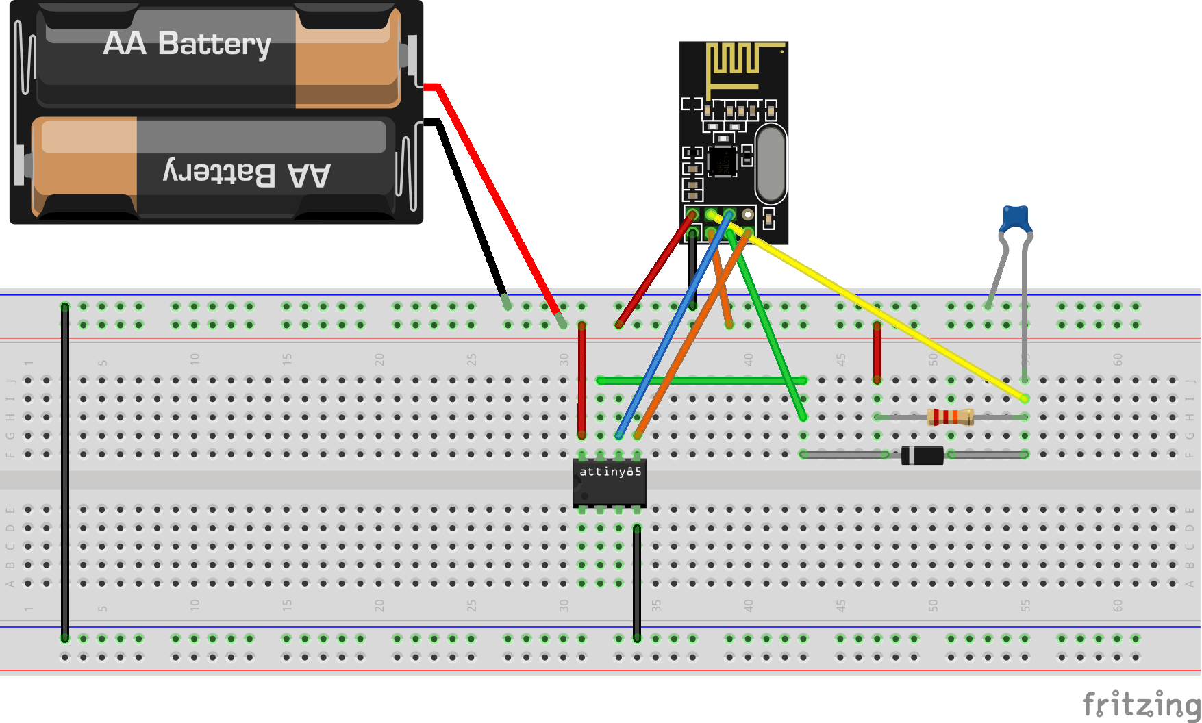Efficient 3‑Pin Wireless Sensor Transmission with nRF24L01+ and ATtiny85