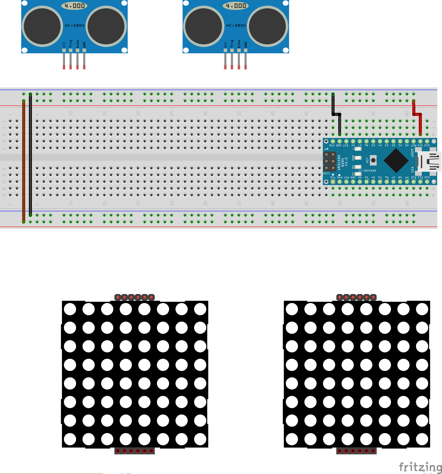 Ultrasonic Eyes: Interactive 8x8 LED Matrix Distance Sensor