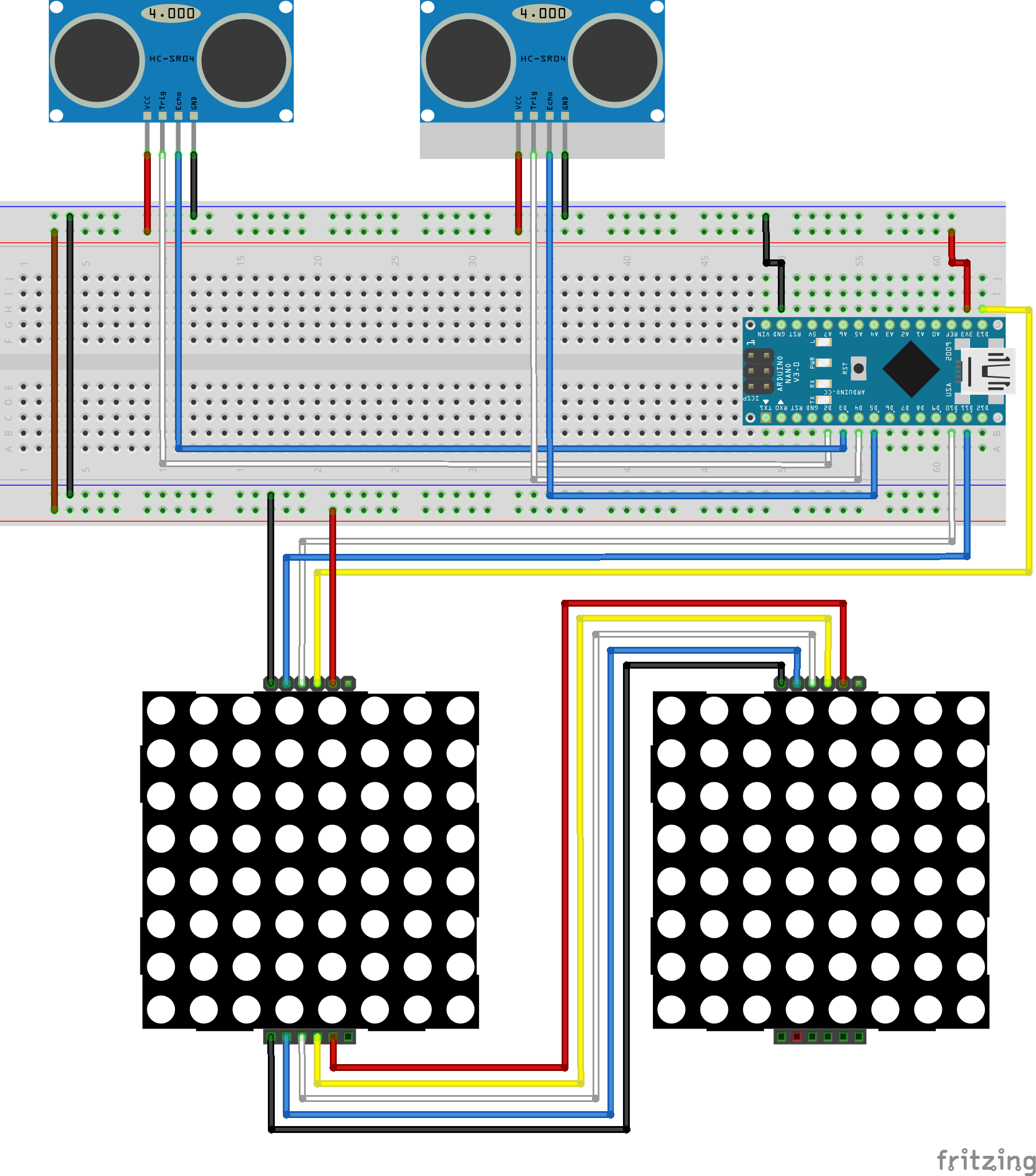 Ultrasonic Eyes: Interactive 8x8 LED Matrix Distance Sensor
