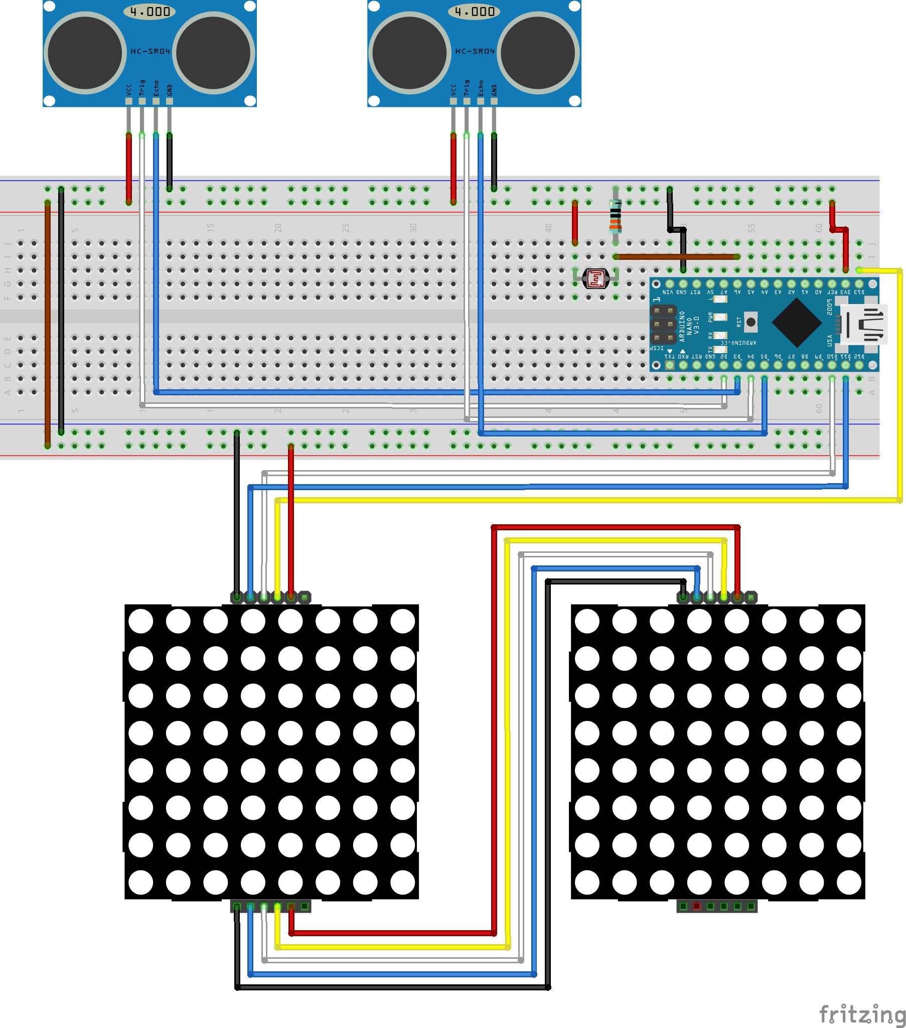 Ultrasonic Eyes: Interactive 8x8 LED Matrix Distance Sensor