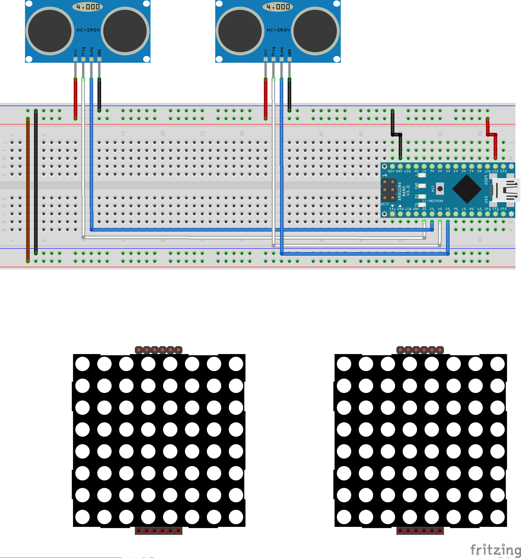 Ultrasonic Eyes: Interactive 8x8 LED Matrix Distance Sensor