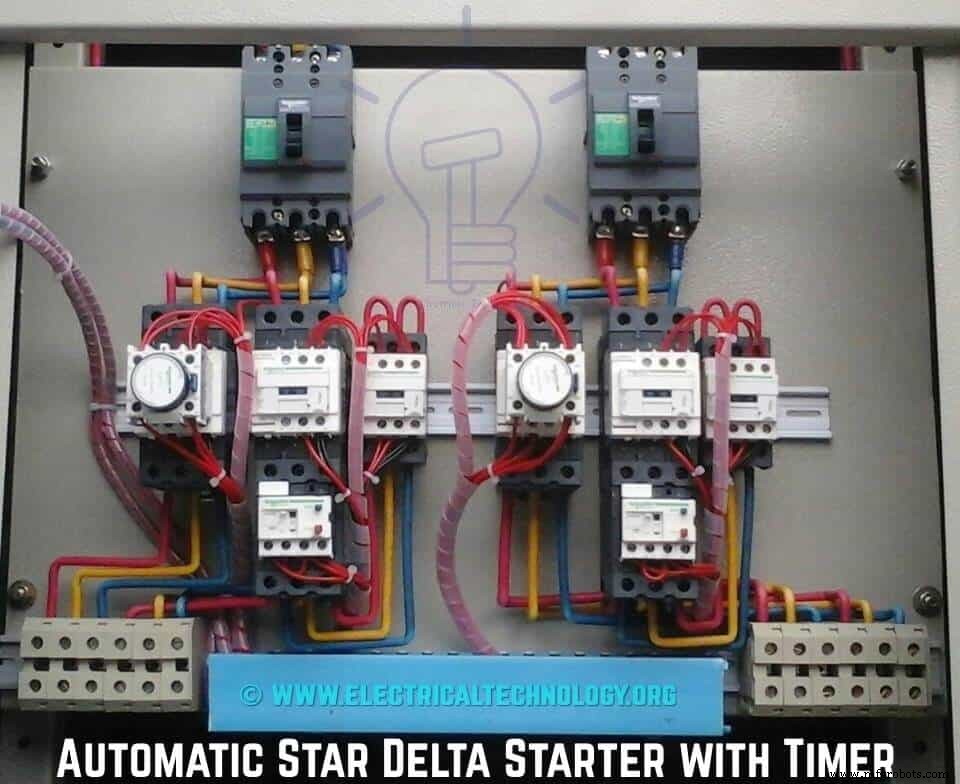 Automatic Star-Delta Starter with Timer: 3-Phase AC Motor Power, Control & Wiring Diagram