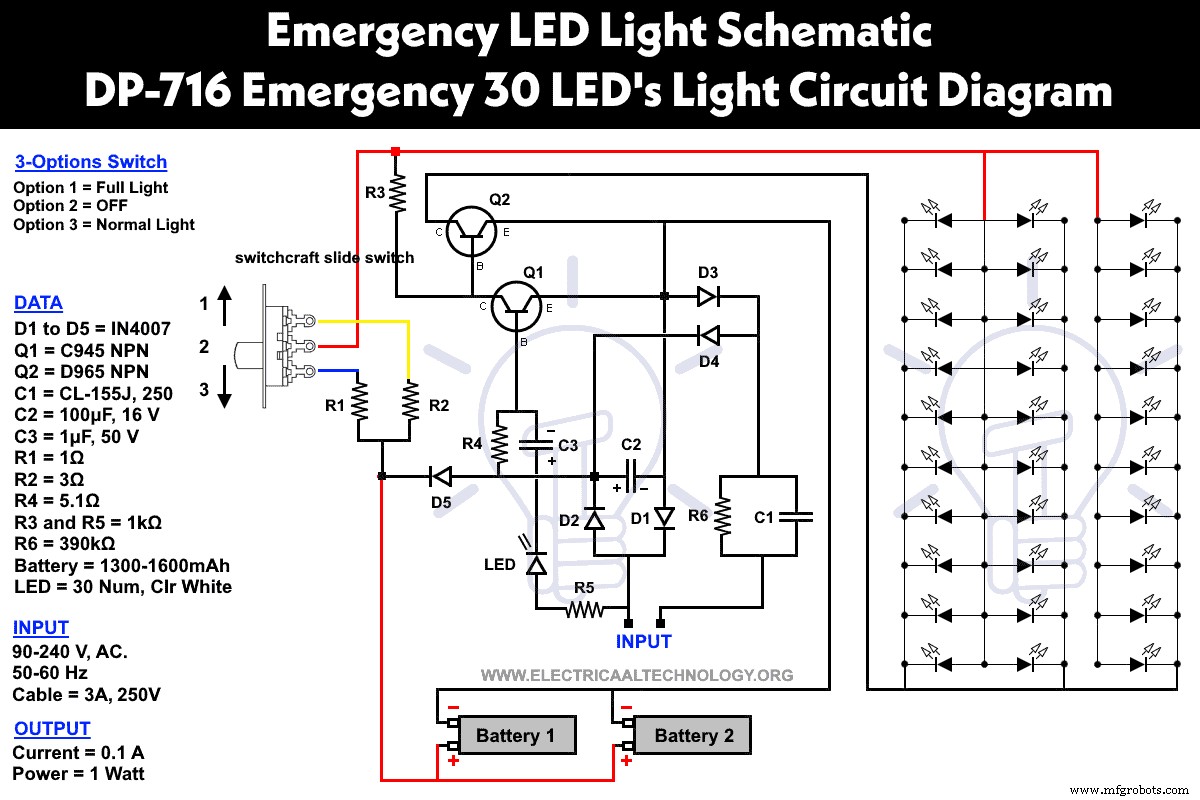 DP-716 Emergency LED Light Circuit – Rechargeable 30‑LED Schematic & Build Guide