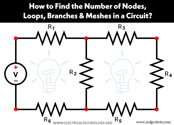 How to Identify and Count Nodes, Branches, Loops, and Meshes in Electrical Circuits