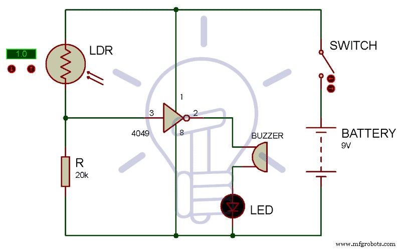 Electronic Eye Security Circuit: LDR & 4049 IC for Light‑Sensitive Control