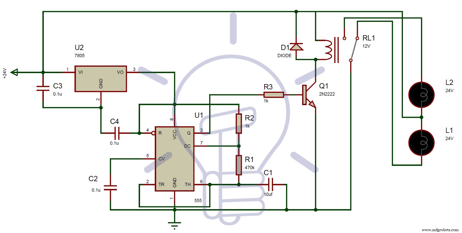 24V Flasher Circuit: 555 Timer Design for Industrial & Automotive Applications