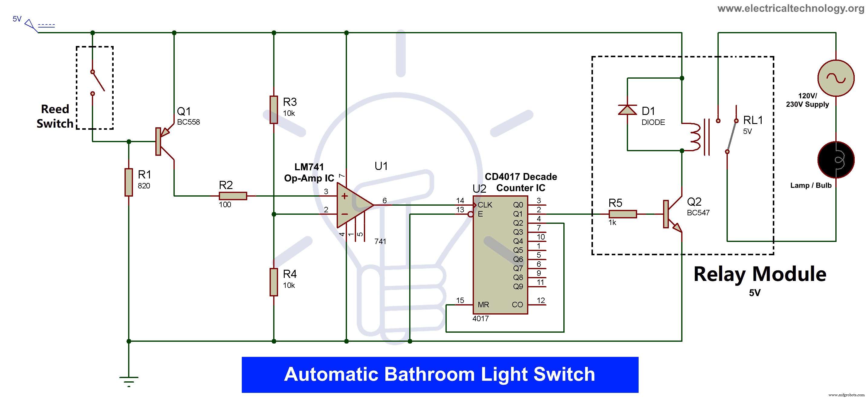Automatic Bathroom Light Switch Circuit: Design, Diagram & Operation