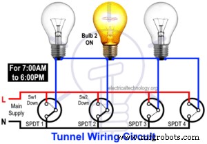 Professional Tunnel Lighting Control Circuit Diagram Using SPDT Switches