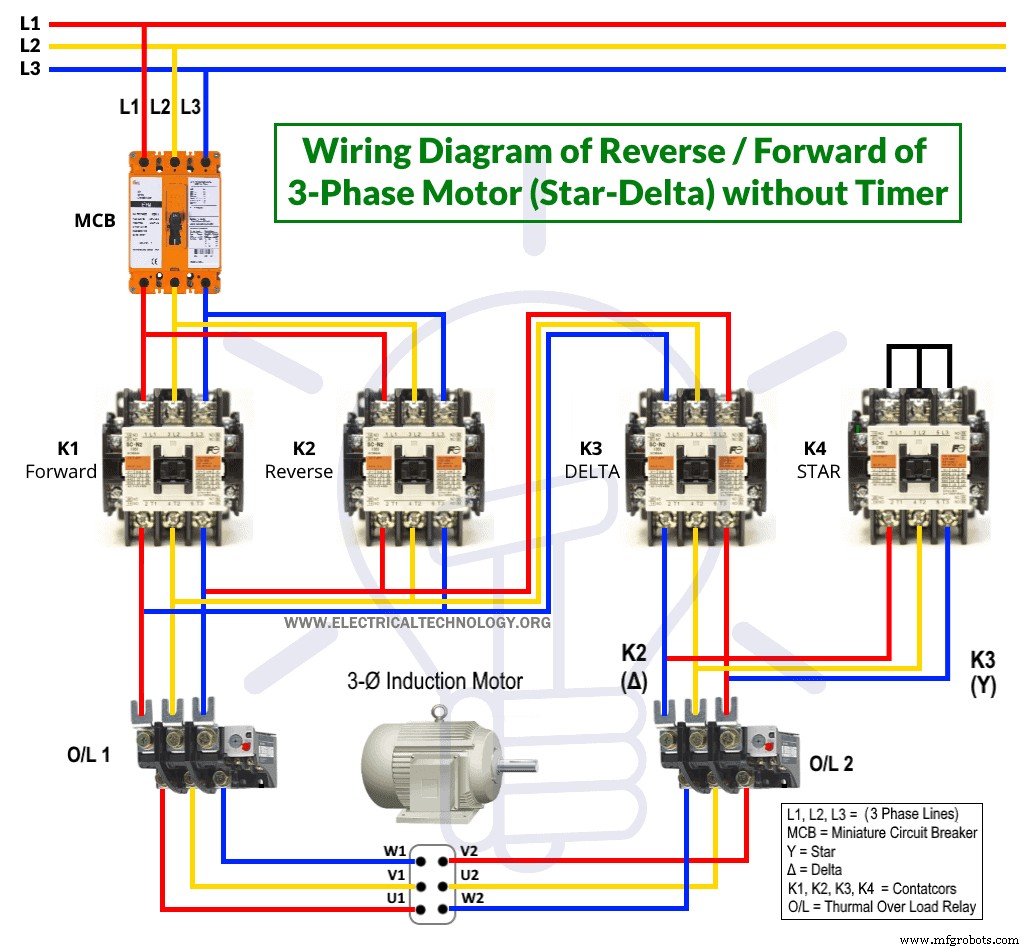 Seamless 3‑Phase Motor Star‑Delta Control: Manual Reverse & Forward Operation